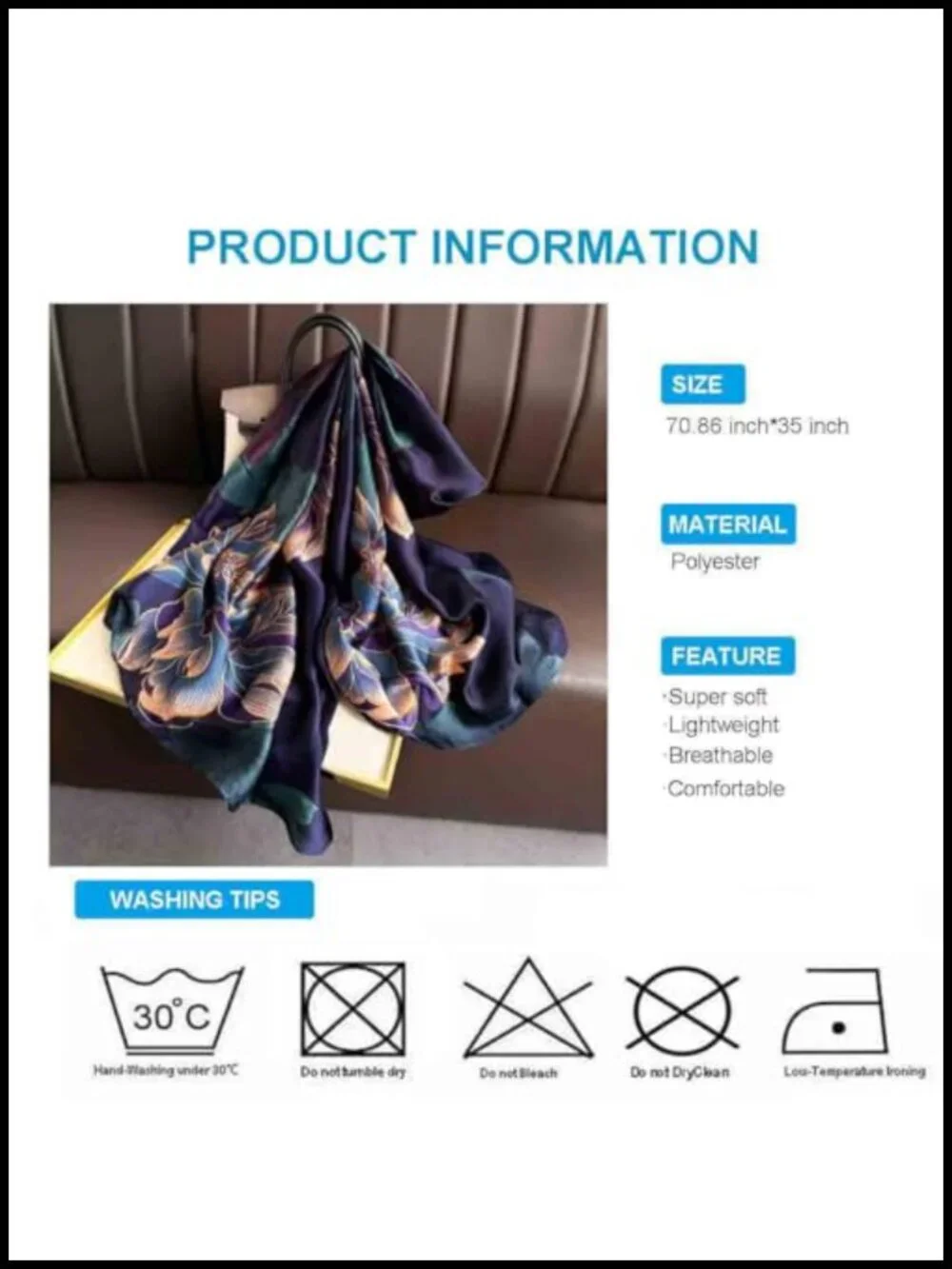 Women's Printed Lightweight Fashion Scarf Shawl Wrap 70x35 inch Polyester